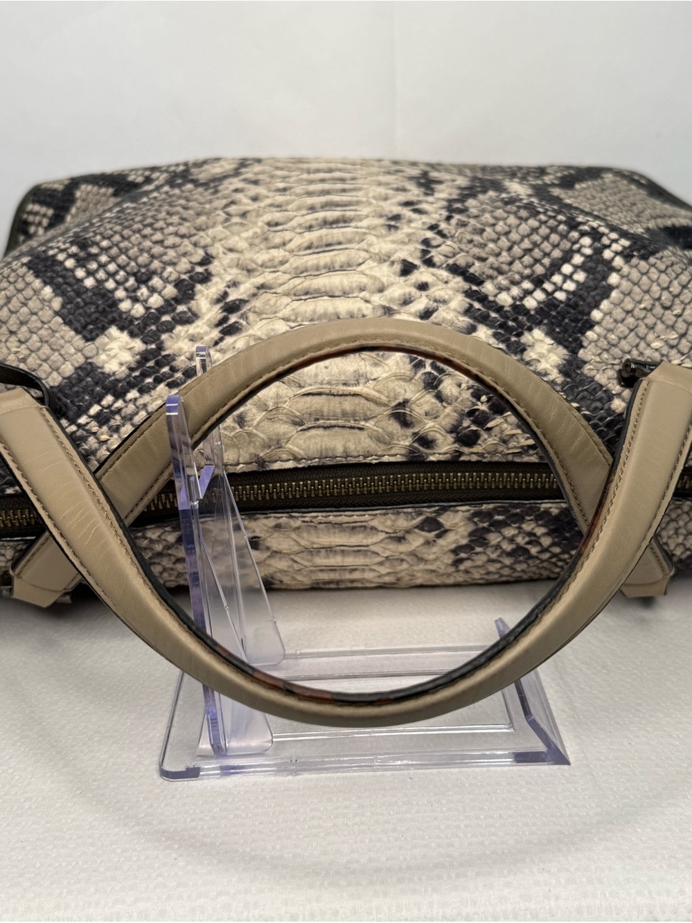 Coach Snake-Embossed Leather Beige and Black Hand Bag - Picture 12 of 12